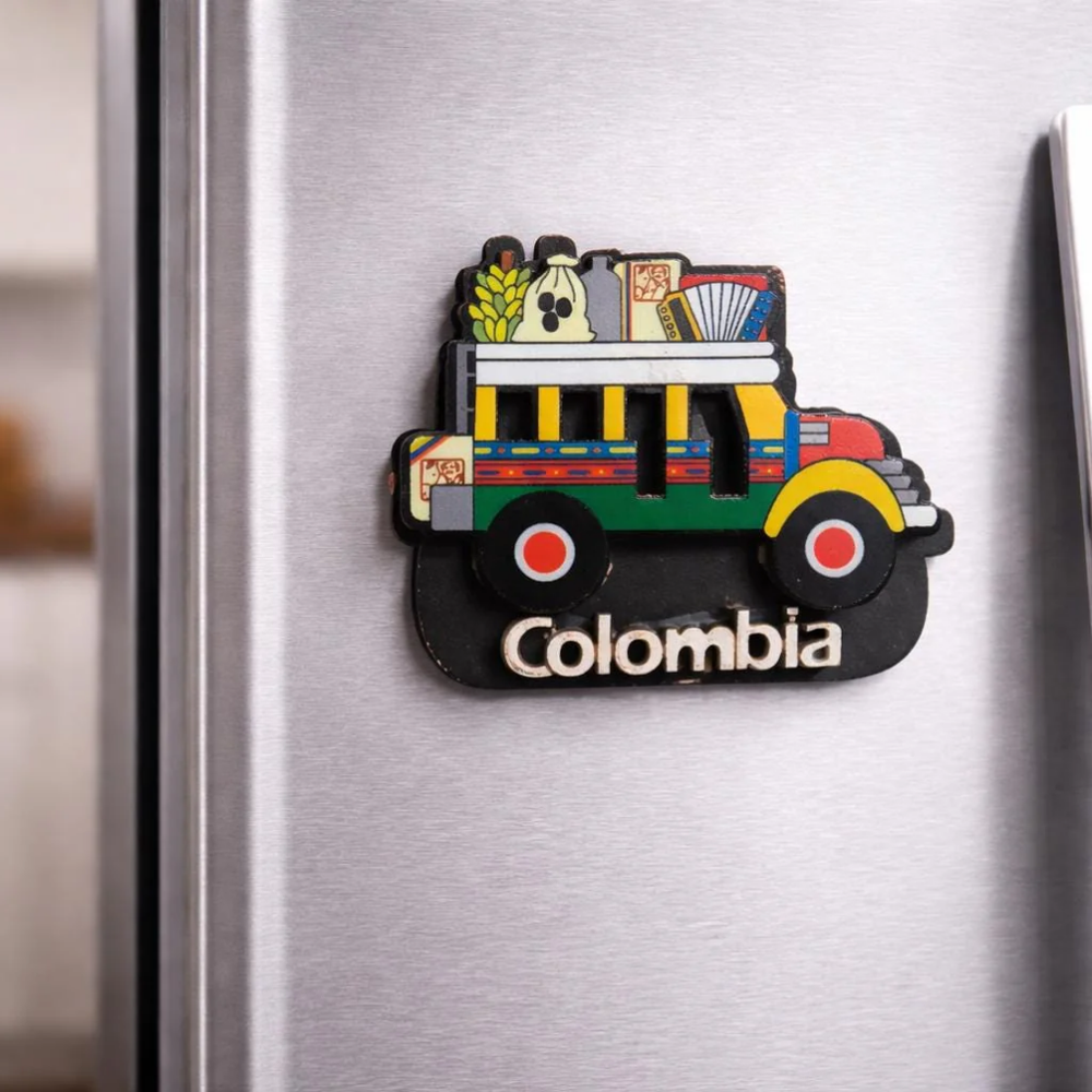 Colombia Chiva Bus Magnet – Handmade MDF Fridge Magnet with Traditional Colombian Colors