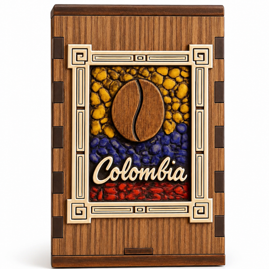 Colombian Wooden Pencil Holder • Coffee Bean Artisan Desk Organizer Decor