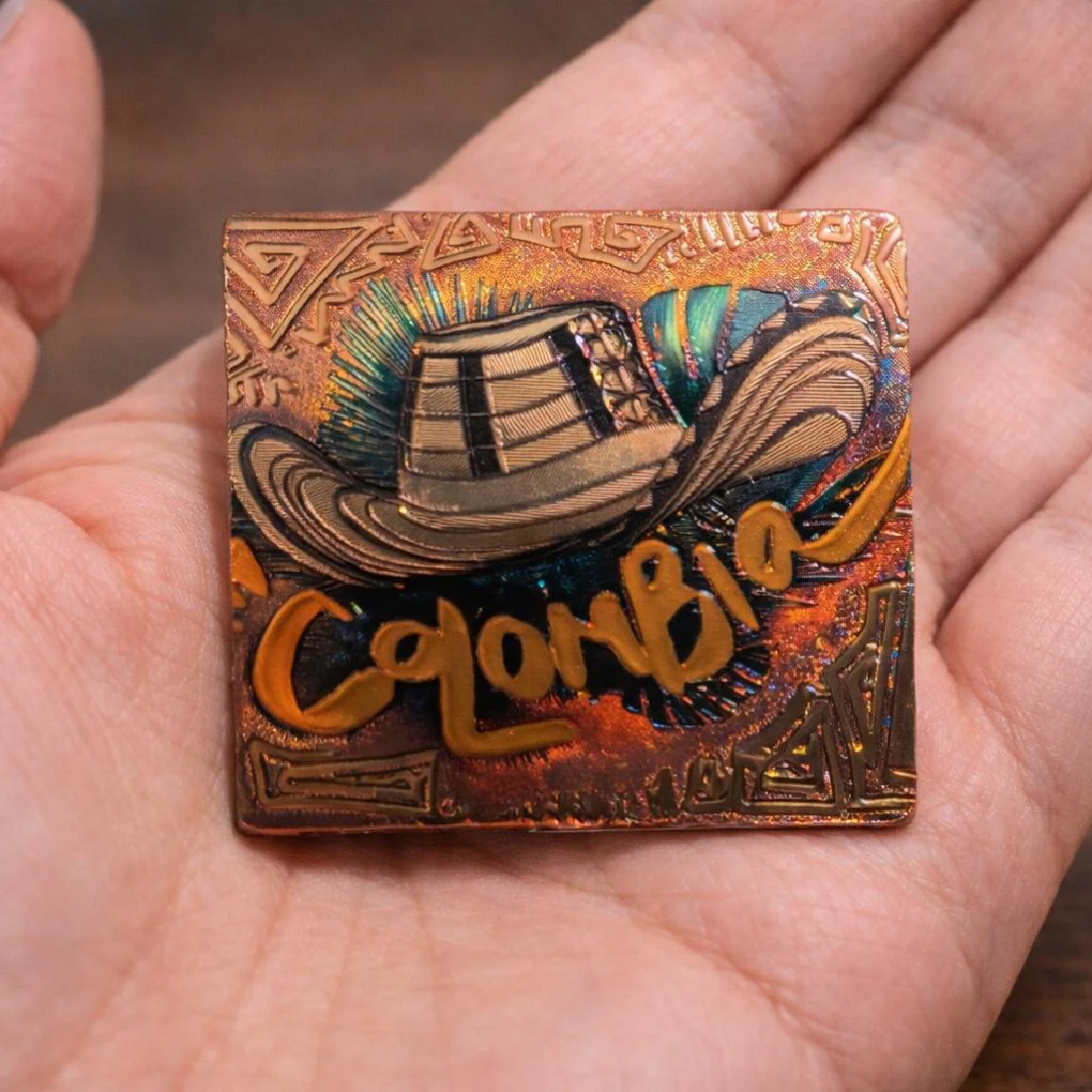 Colombia Gold Map Magnet – Metallic Fridge Magnet with Flag Colors