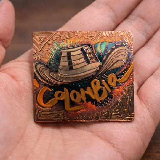 Colombia Gold Map Magnet – Metallic Fridge Magnet with Flag Colors