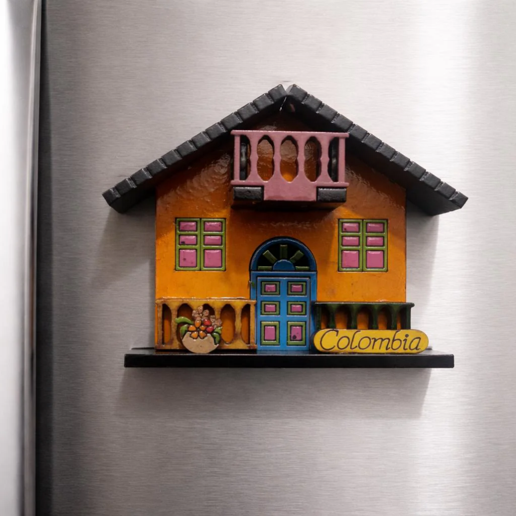 Handmade Colombian Colonial House Magnet – Colorful 3D Wooden Fridge Souvenir