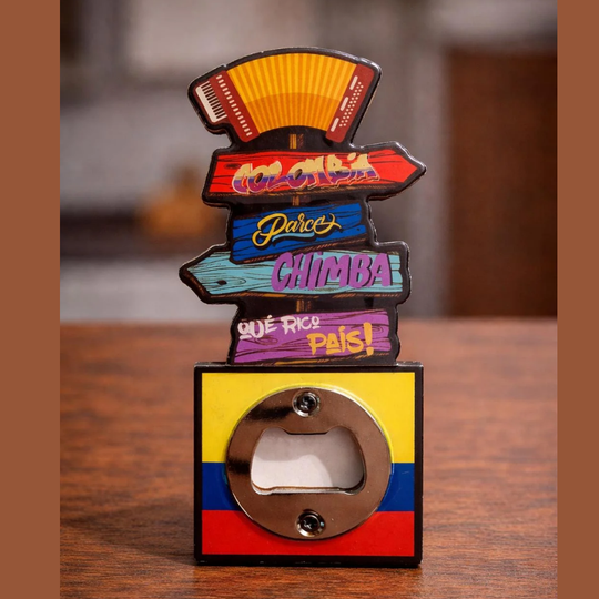 Colombia Bottle Opener Magnet – MDF Fridge Magnet with Colombian Slang &amp; Flag Colors