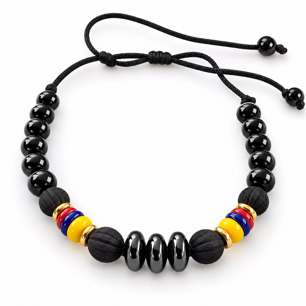 Premium Handmade Colombian Beaded Bracelet | Adjustable Black Bracelet | Colombia Flag Jewelry