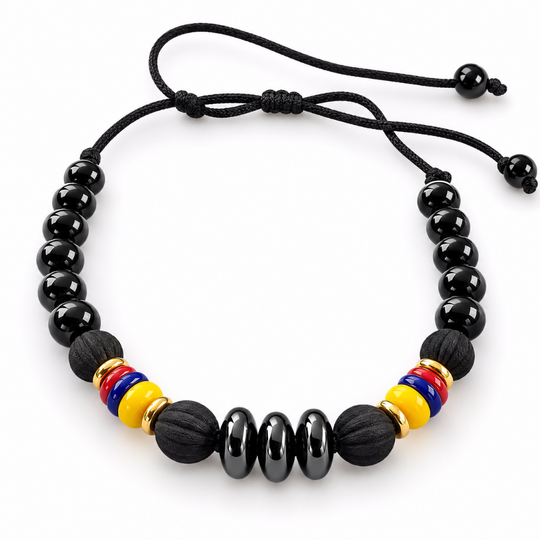 Premium Handmade Colombian Beaded Bracelet | Adjustable Black Bracelet | Colombia Flag Jewelry