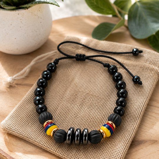 Premium Handmade Colombian Beaded Bracelet | Adjustable Black Bracelet | Colombia Flag Jewelry