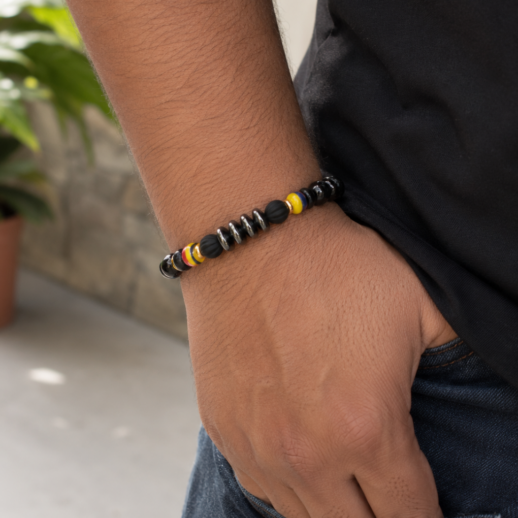 Premium Handmade Colombian Beaded Bracelet | Adjustable Black Bracelet | Colombia Flag Jewelry