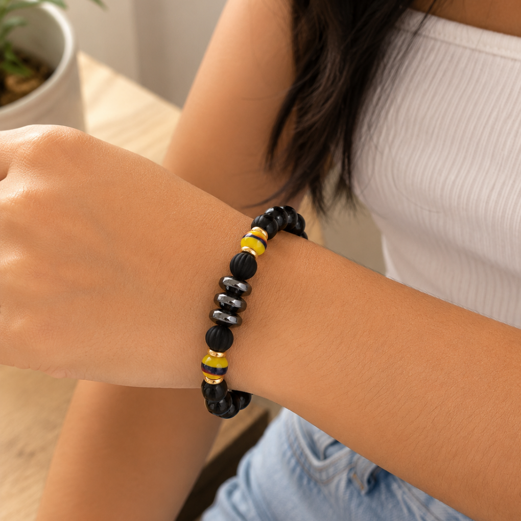 Premium Handmade Colombian Beaded Bracelet | Adjustable Black Bracelet | Colombia Flag Jewelry