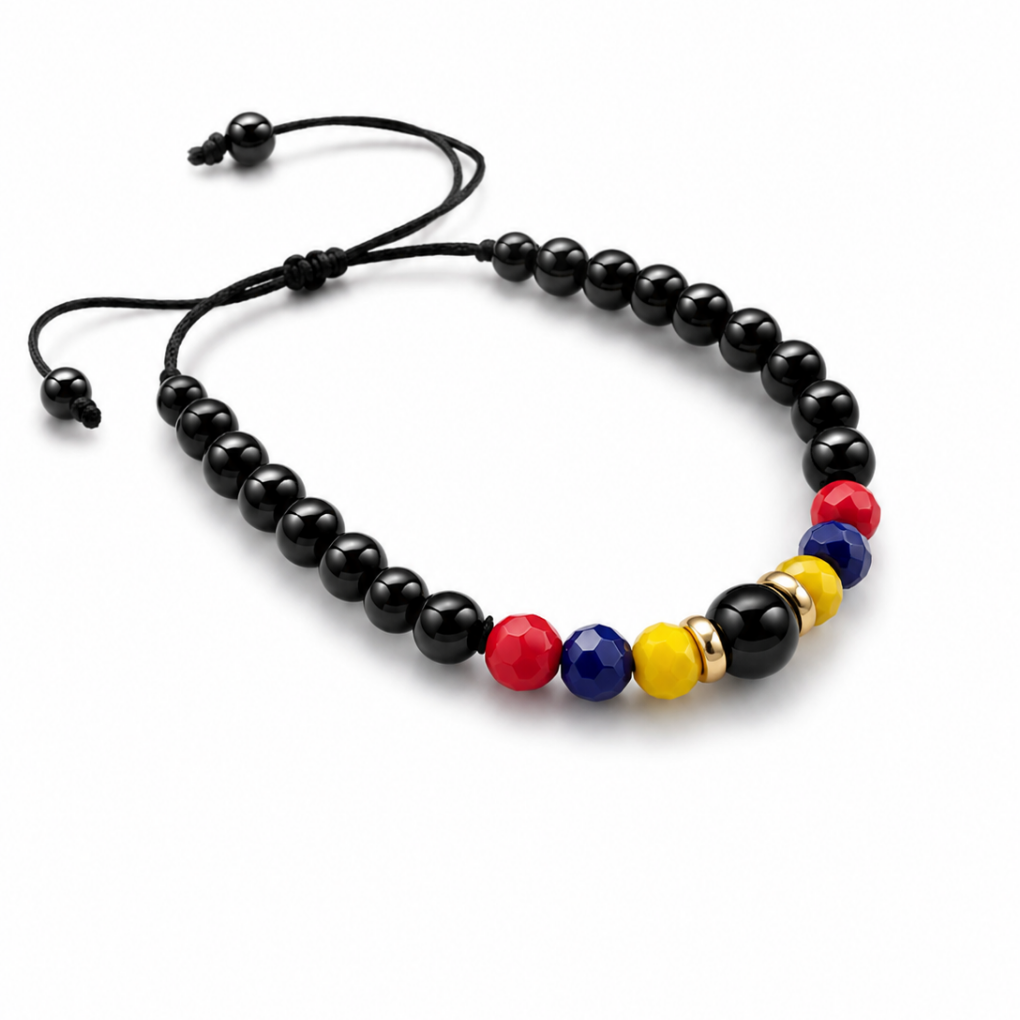 Handmade Colombian Flag Bracelet | Adjustable Black Beaded Bracelet | Unisex Artisan Jewelry