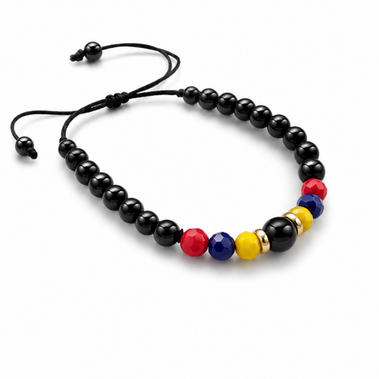 Handmade Colombian Flag Bracelet | Adjustable Black Beaded Bracelet | Unisex Artisan Jewelry