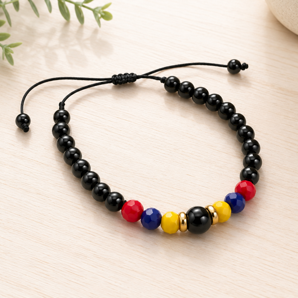 Handmade Colombian Flag Bracelet | Adjustable Black Beaded Bracelet | Unisex Artisan Jewelry