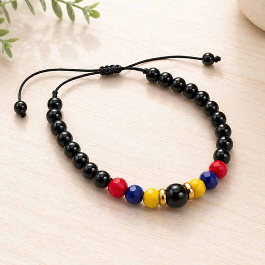 Handmade Colombian Flag Bracelet | Adjustable Black Beaded Bracelet | Unisex Artisan Jewelry