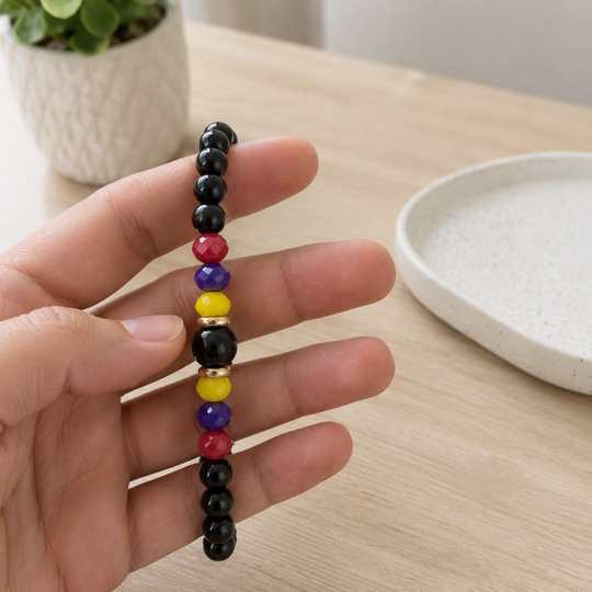 Handmade Colombian Flag Bracelet | Adjustable Black Beaded Bracelet | Unisex Artisan Jewelry