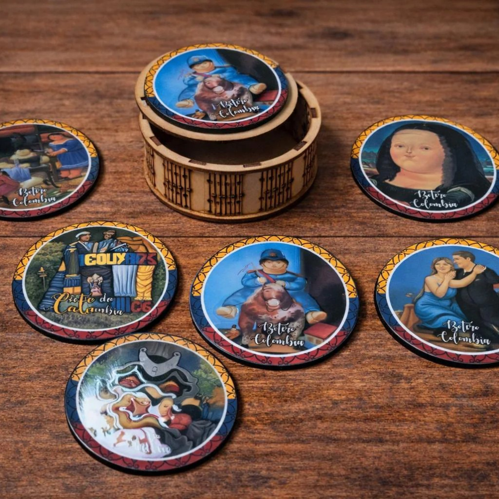 Colombian Coasters Set | Cultural Drink Coasters with Holder – Coffee Table Decor Gift