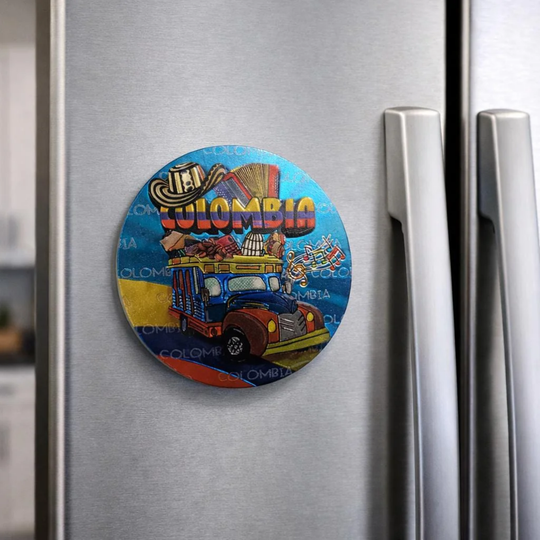 Colombia 3D Magnet – Handmade MDF Fridge Magnet with Accordion, Drums &amp; Sombrero Vueltiao