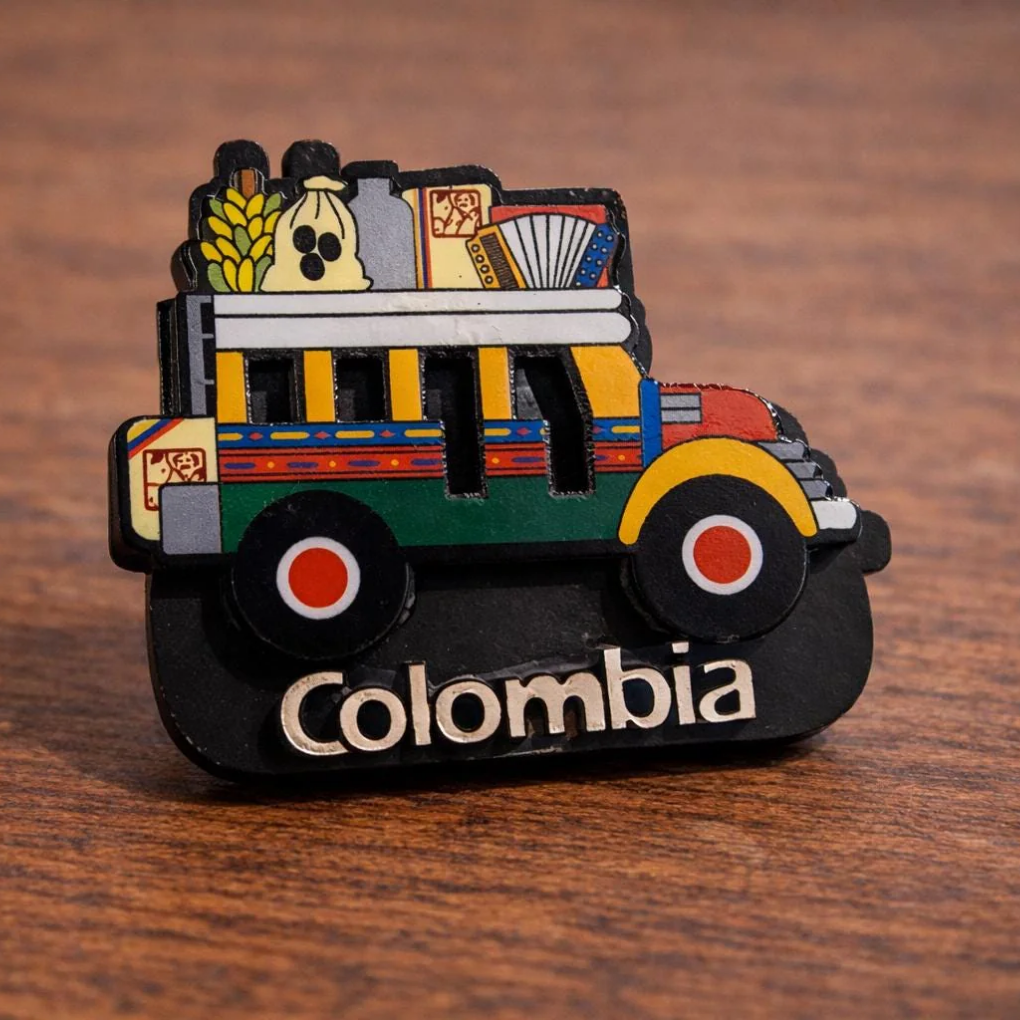 Colombia Chiva Bus Magnet – Handmade MDF Fridge Magnet with Traditional Colombian Colors