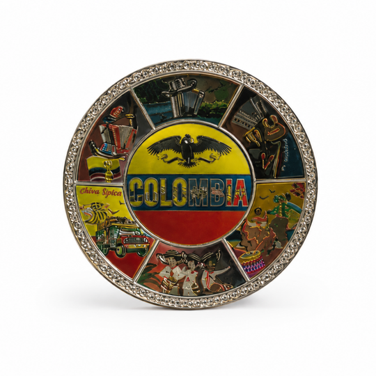 Handmade Colombian Porcelain Plate Magnet  | Colorful Cultural Fridge Decor