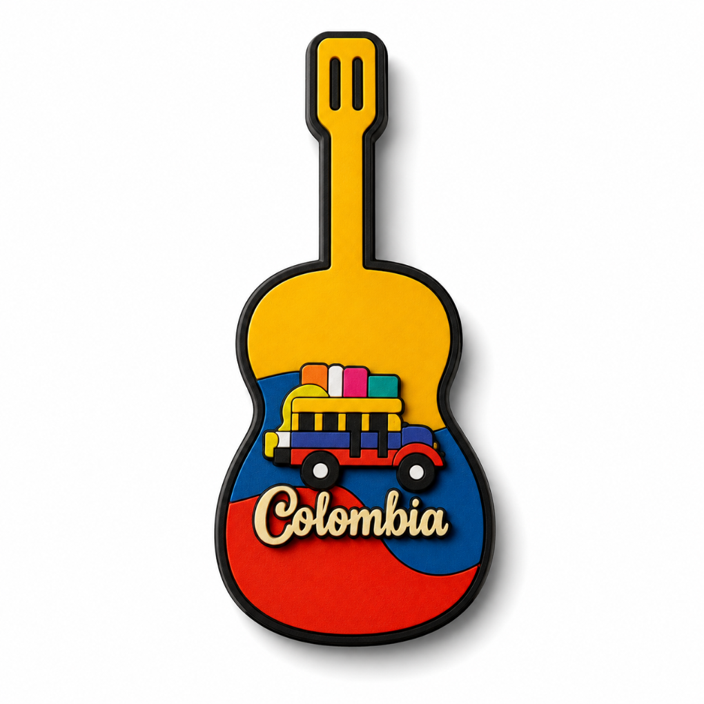 Handmade Colombian Guitar Fridge Magnet – Artisan MDF Souvenir Collection