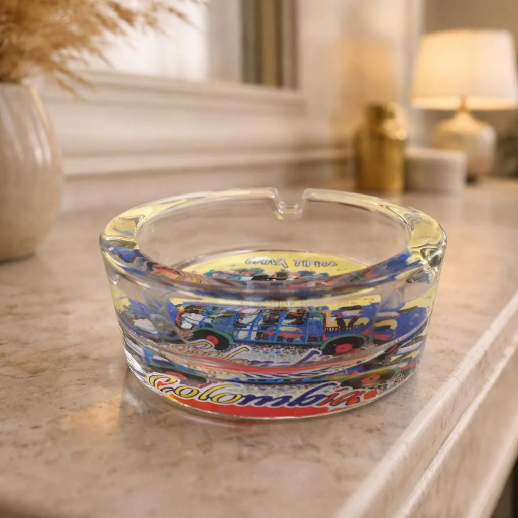 Colombian Glass Ashtray Colorful Artisan Table Decor