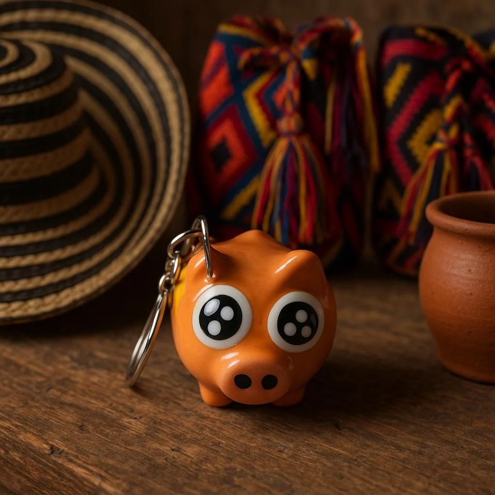 Handmade Ceramic Pig Keychain – Colombian Souvenir Gift