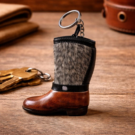 Handmade Leather Saddle Boot Keychain – Equestrian Rodeo Gift