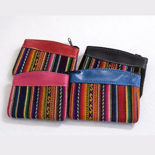 Handmade Colombian Leather &amp; Textile Card Holder | Small Women’s Coin Purse, Cultural Wallet Gift