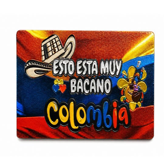 Golden Colombia Map Magnet – Shiny Metallic Souvenir with National Flag Colors