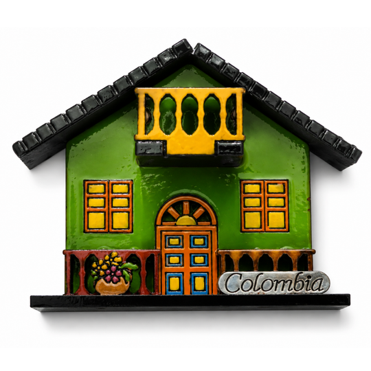 Handmade Colombian Colonial House Magnet – Colorful 3D Wooden Fridge Souvenir