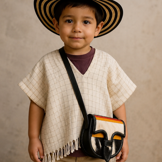 Colombian Kids Poncho Costume | Paisa Outfit for Boys Girls | Cultural Festival Outfit | Handmade Colombia Gift
