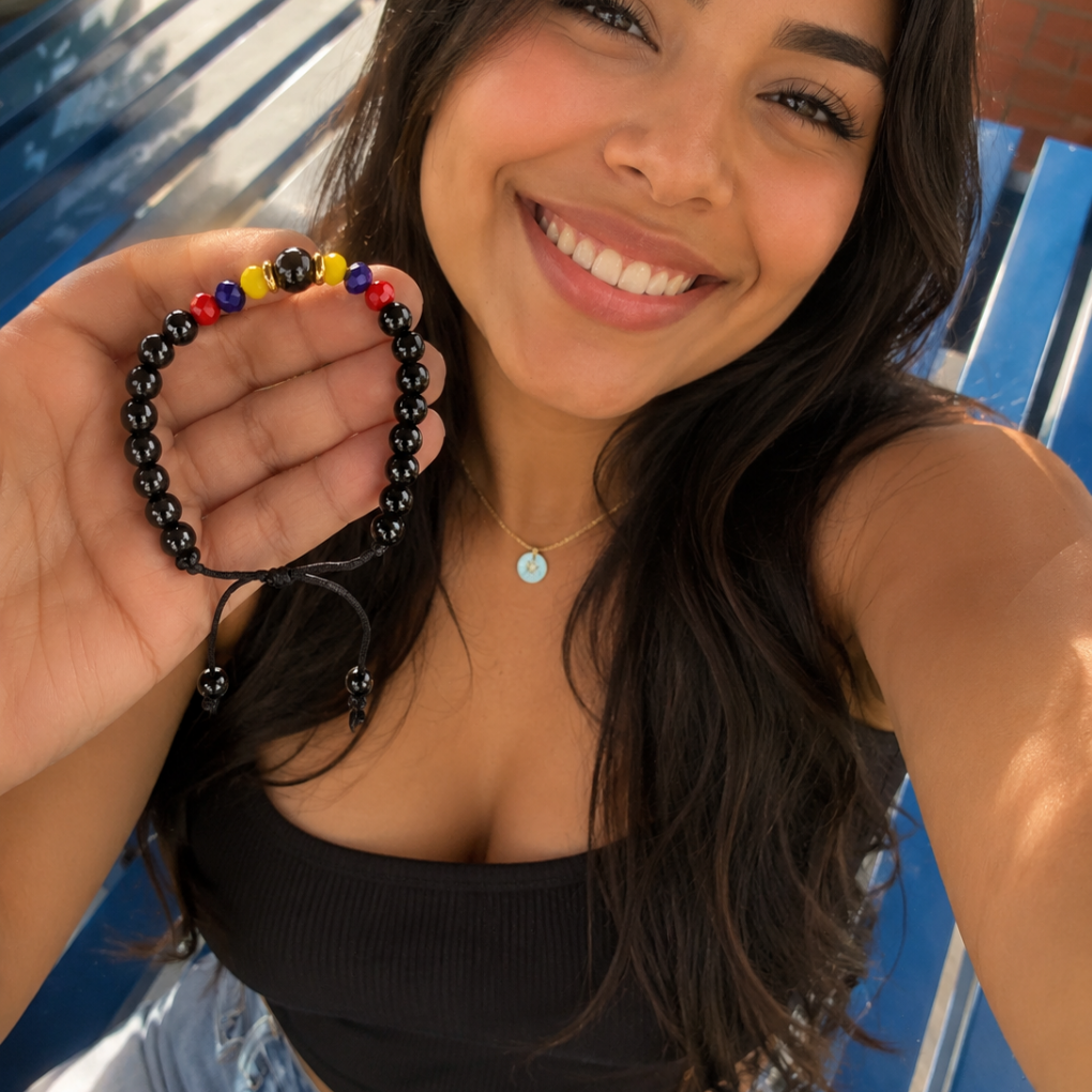 Handmade Colombian Flag Bracelet | Adjustable Black Beaded Bracelet | Unisex Artisan Jewelry