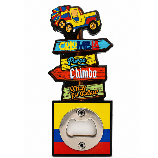 Colombia Bottle Opener Magnet – MDF Fridge Magnet with Colombian Slang &amp; Flag Colors