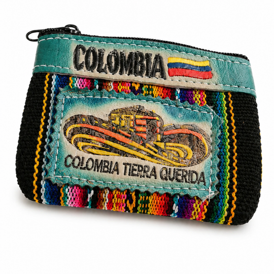 Handmade Colombian Leather &amp; Textile Card Holder | Small Women’s Coin Purse, Cultural Wallet Gift