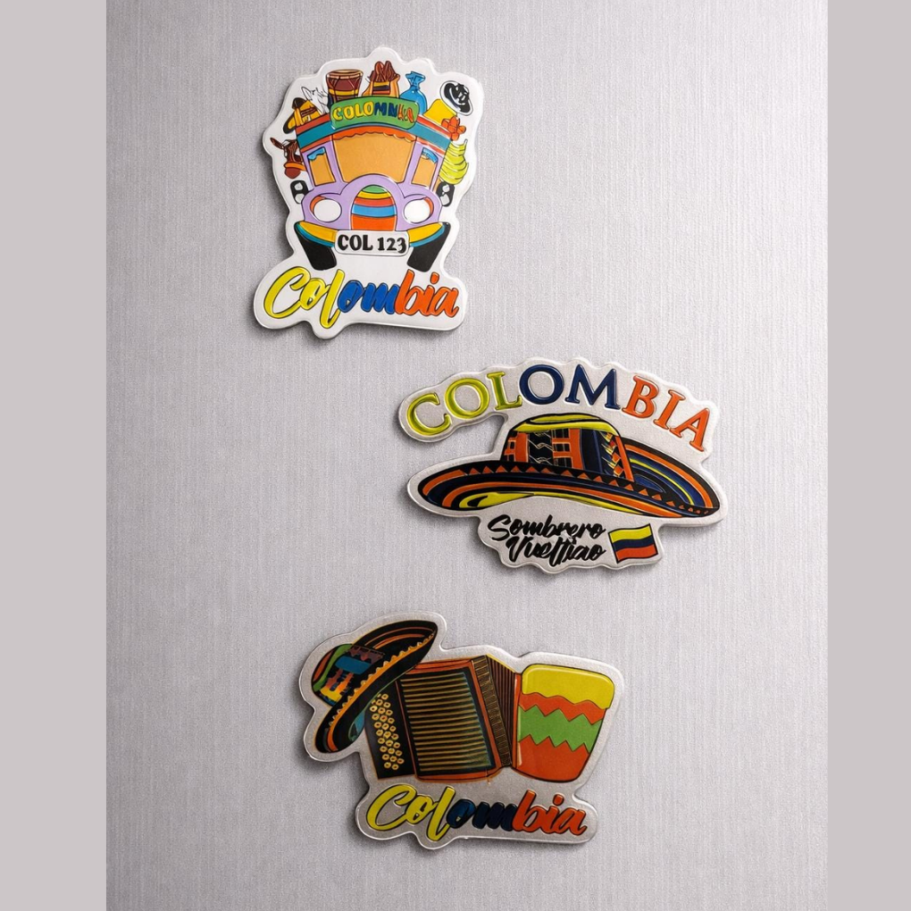Colombia Magnet Set (3 pcs) – Handmade MDF Fridge Magnets with Tropical Designs