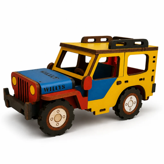 Handmade Colombian Miniature Set • Willys Jeep, Chiva Bus &amp; Tejo Game