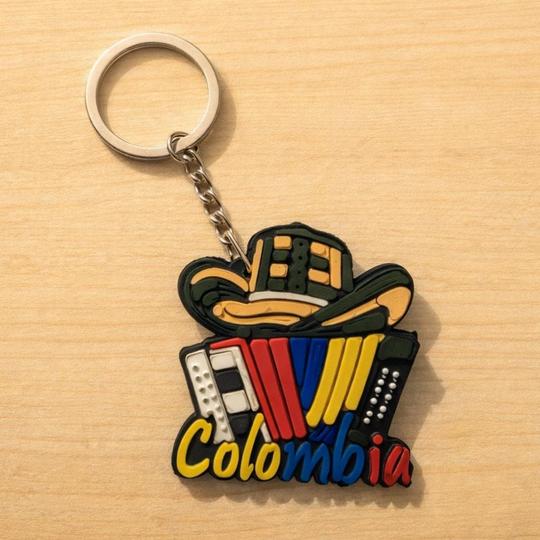 Colombian Rubber Keychain Set – Handmade-Style Souvenirs with Chiva, Jeep, Hat &amp; Parrot Designs