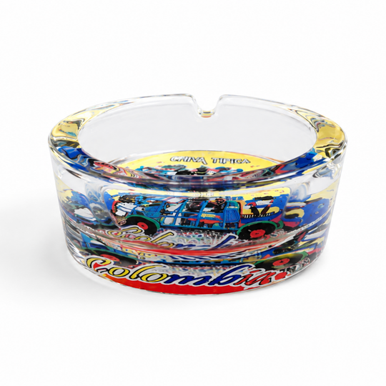Colombian Glass Ashtray Colorful Artisan Table Decor