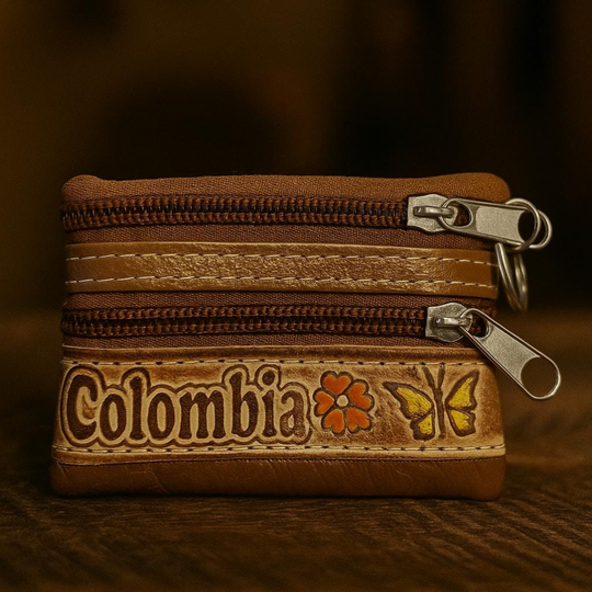 Handmade Colombian Leather Coin Purse – Artisan Painted Mini Wallet