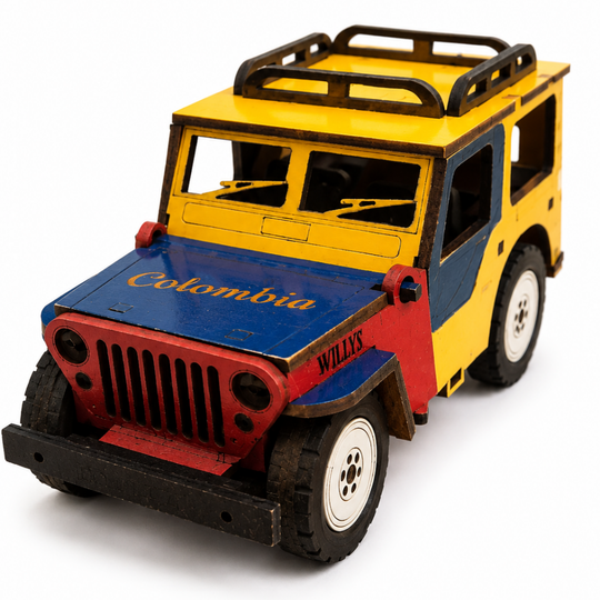 Large Handmade Colombian Willys Jeep Artisan Coffee Region Display Decor