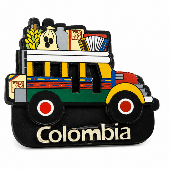 Colombia Chiva Bus Magnet – Handmade MDF Fridge Magnet with Traditional Colombian Colors