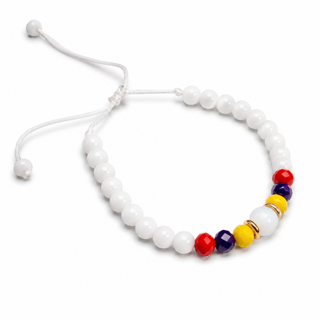 Handmade White Colombian Flag Bracelet | Adjustable Beaded Bracelet | Artisan Jewelry