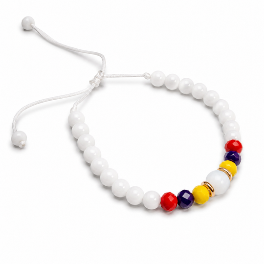 Handmade White Colombian Flag Bracelet | Adjustable Beaded Bracelet | Artisan Jewelry