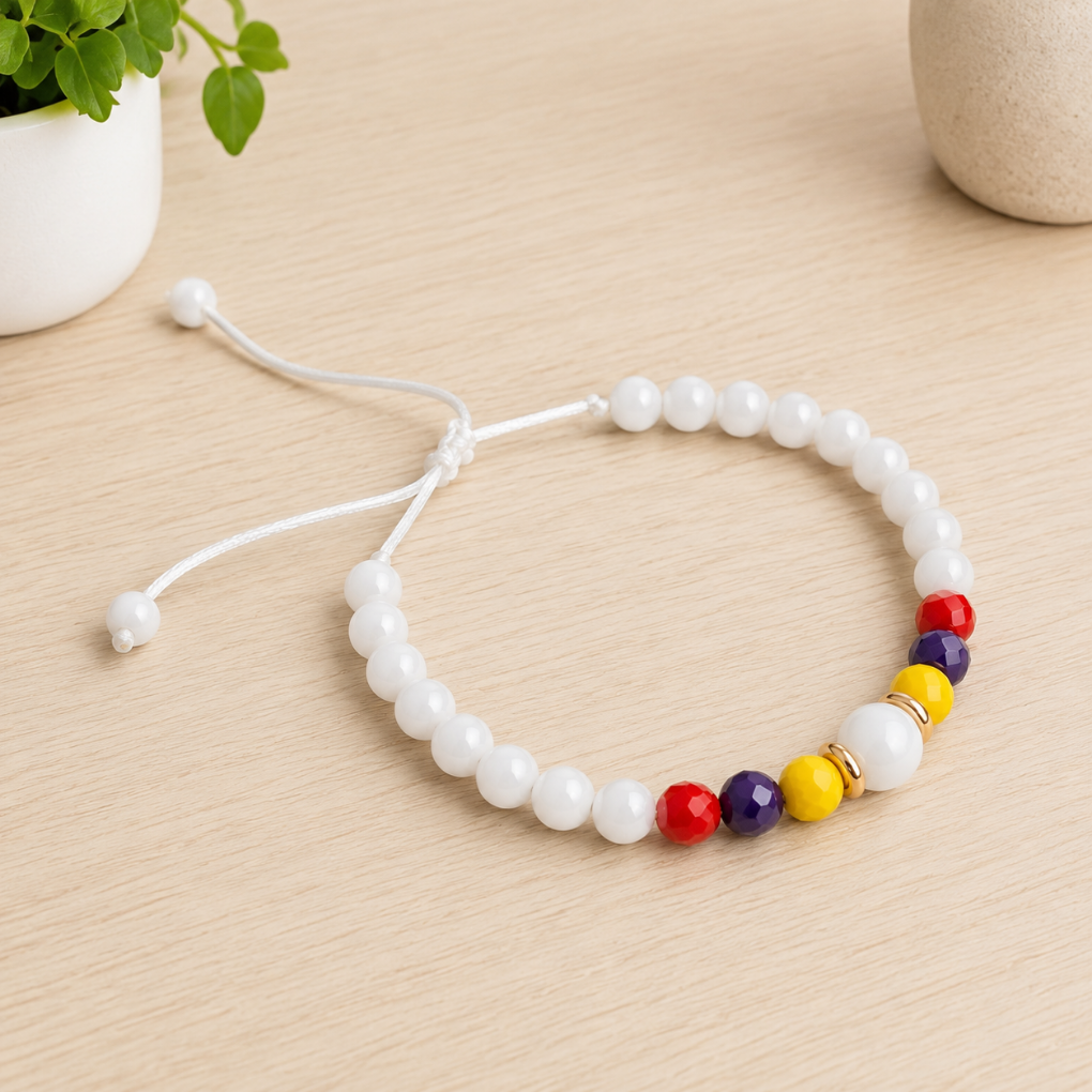Handmade White Colombian Flag Bracelet | Adjustable Beaded Bracelet | Artisan Jewelry