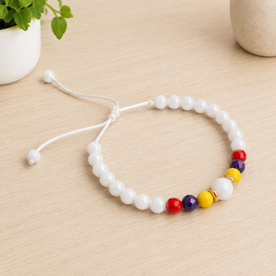 Handmade White Colombian Flag Bracelet | Adjustable Beaded Bracelet | Artisan Jewelry