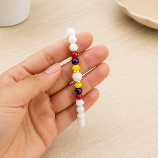 Handmade White Colombian Flag Bracelet | Adjustable Beaded Bracelet | Artisan Jewelry