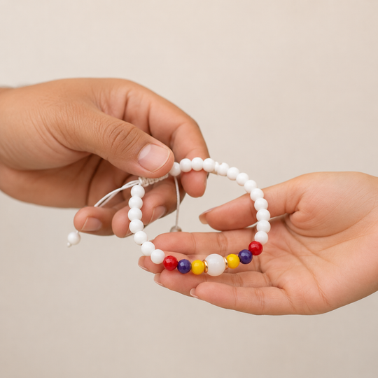 Handmade White Colombian Flag Bracelet | Adjustable Beaded Bracelet | Artisan Jewelry
