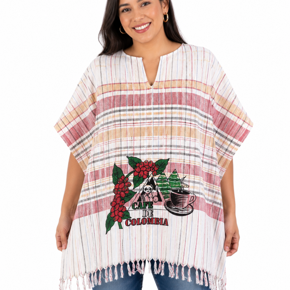 Colombian coffee poncho, Café de Colombia traditional unisex ruana