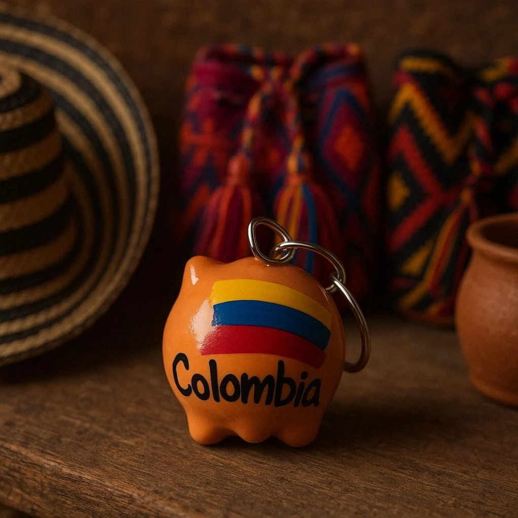 Handmade Ceramic Pig Keychain – Colombian Souvenir Gift