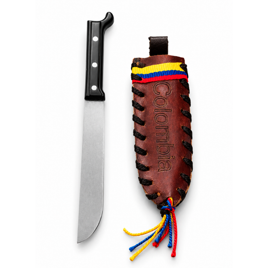 Handmade Colombian Machete Keychain – Leather Mini Sheath with Flag Colors | Cultural Souvenir
