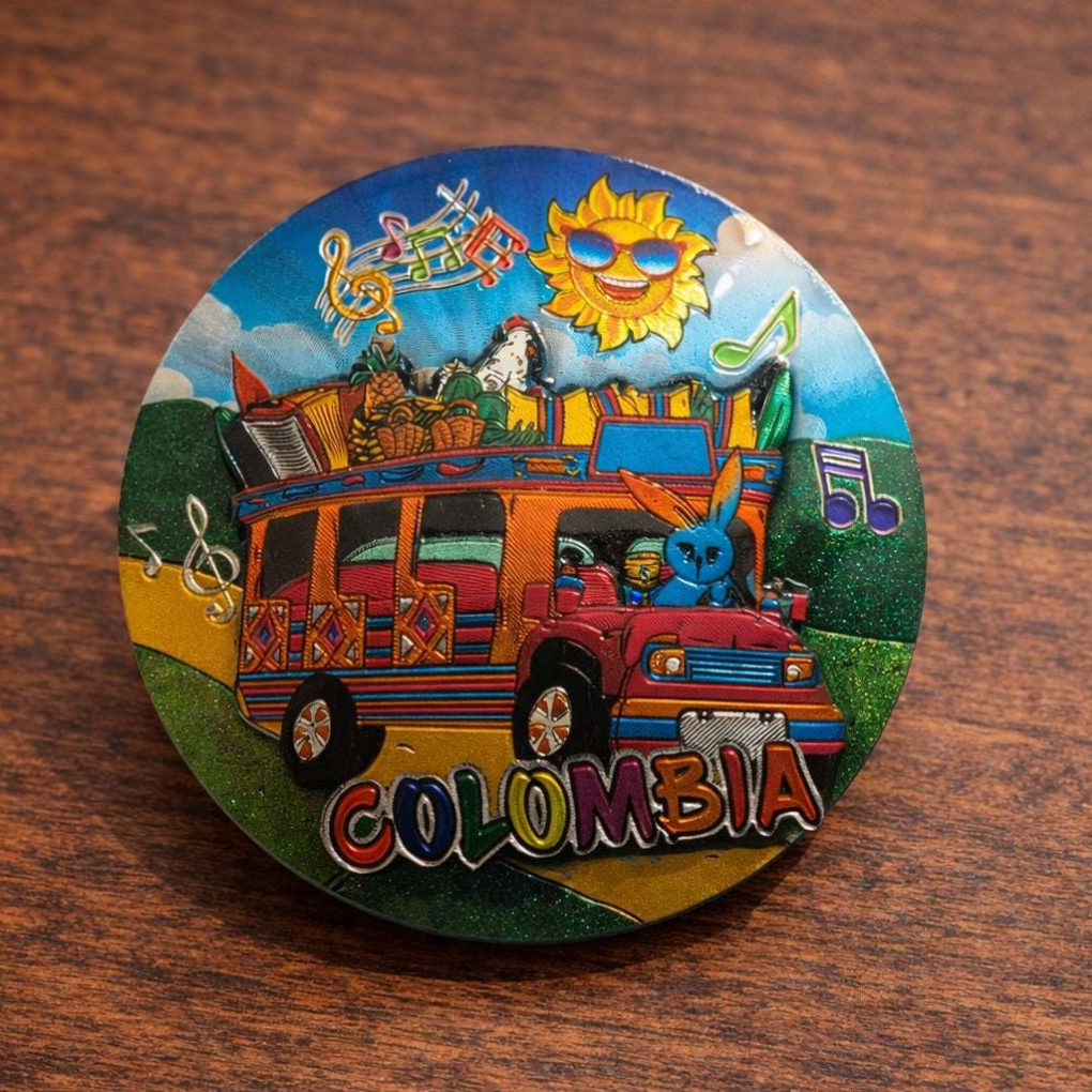 Colombia 3D Magnet – Handmade MDF Fridge Magnet with Accordion, Drums &amp; Sombrero Vueltiao