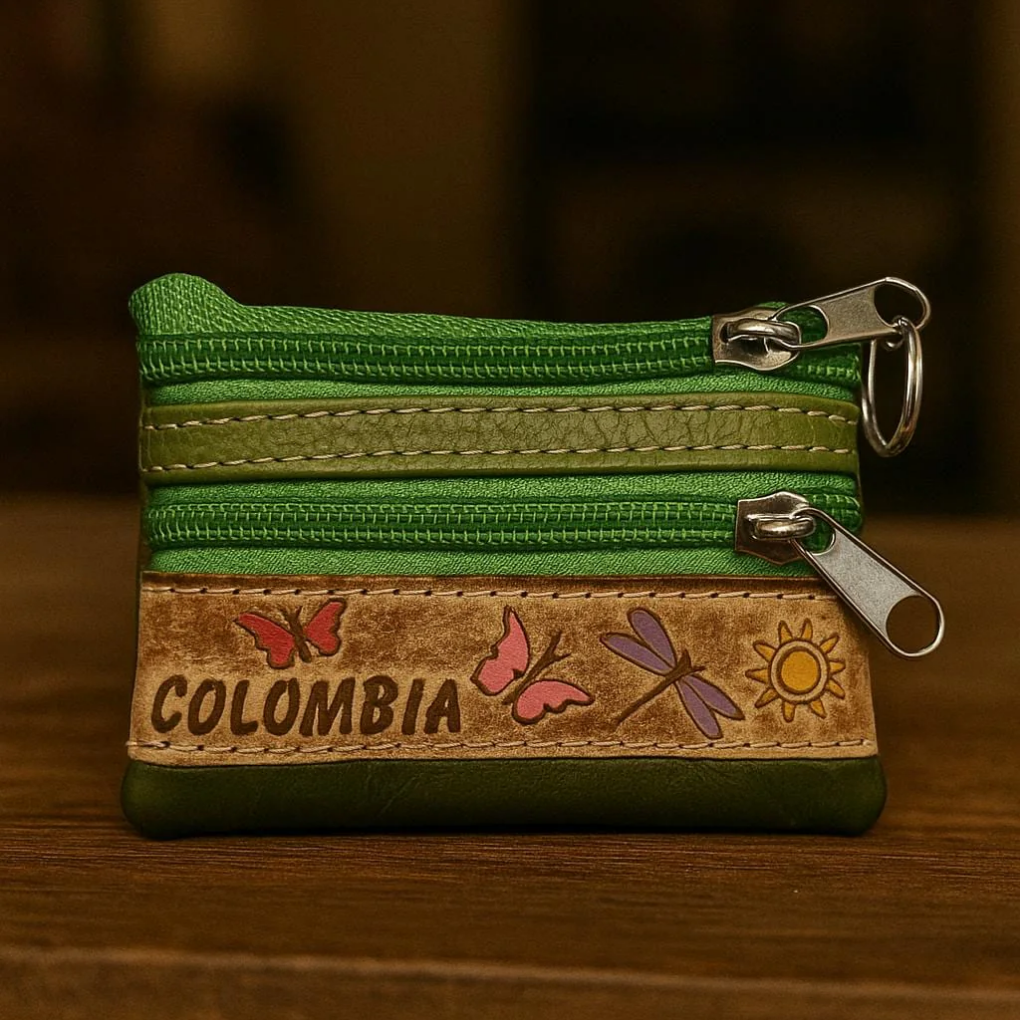 Handmade Colombian Leather Coin Purse – Artisan Painted Mini Wallet