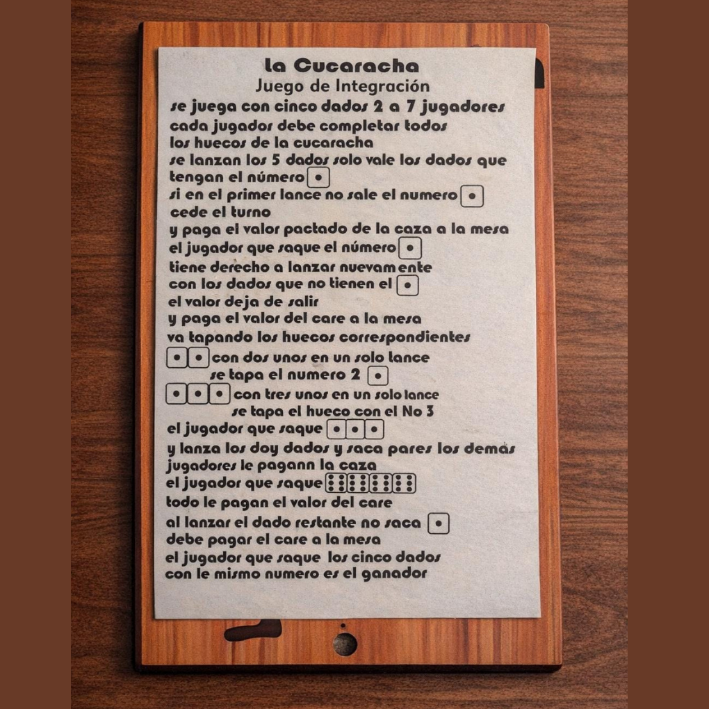 La Cucaracha Dice Game | Traditional Colombian Wooden Family Game (24cm)